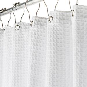 Creative Scents Fabric White Shower Curtain for Bathroom - 60" x 72" Spa, Hotel Luxury Matt Waffle Weave Square Design, Water Repellent, 230 GSM Weighty Cloth, for Decorative Bathroom Curtains