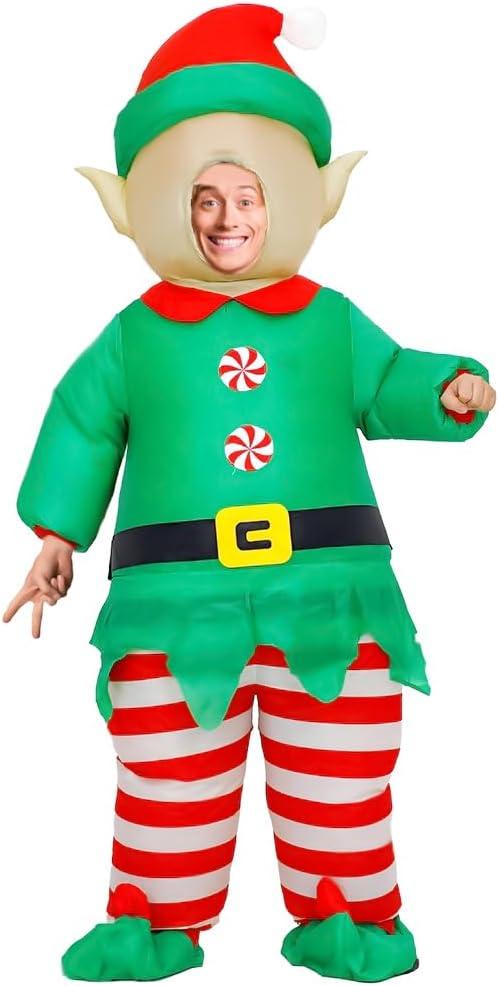 MXoSUM Inflatable Christmas Elf Snowman Costume for Adult Funny Blow up Santa Claus Gingerbread Man Costume