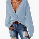 Pink Queen Women's 2025 Casual Pullover Sweaters Sexy V Neck Long Sleeve Twist Knot Cropped Knit Sweater Tops,  S