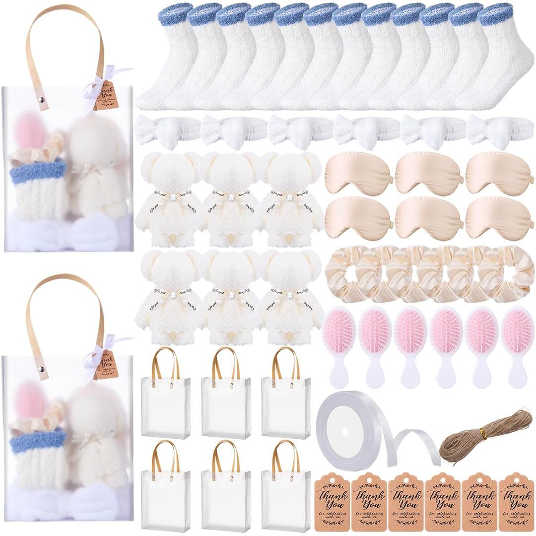 Shyyween 143 Pcs Shower Party Prizes for Game Winners, Guests Party Favors Set with Towels Socks Hair Bands Combs Eye Masks Cards, Spa Gift for Gender Reveal Bridal Showers(White)