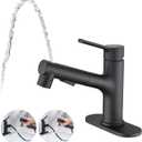 Bathroom Sink Faucet with Pull Out Sprayer, Single Handle Modern Bathroom Basin Faucet with Pop-up Sink Drain Stopper & Deck Plate 1 or 4-inch Centerset 3 Hole, Matte Black