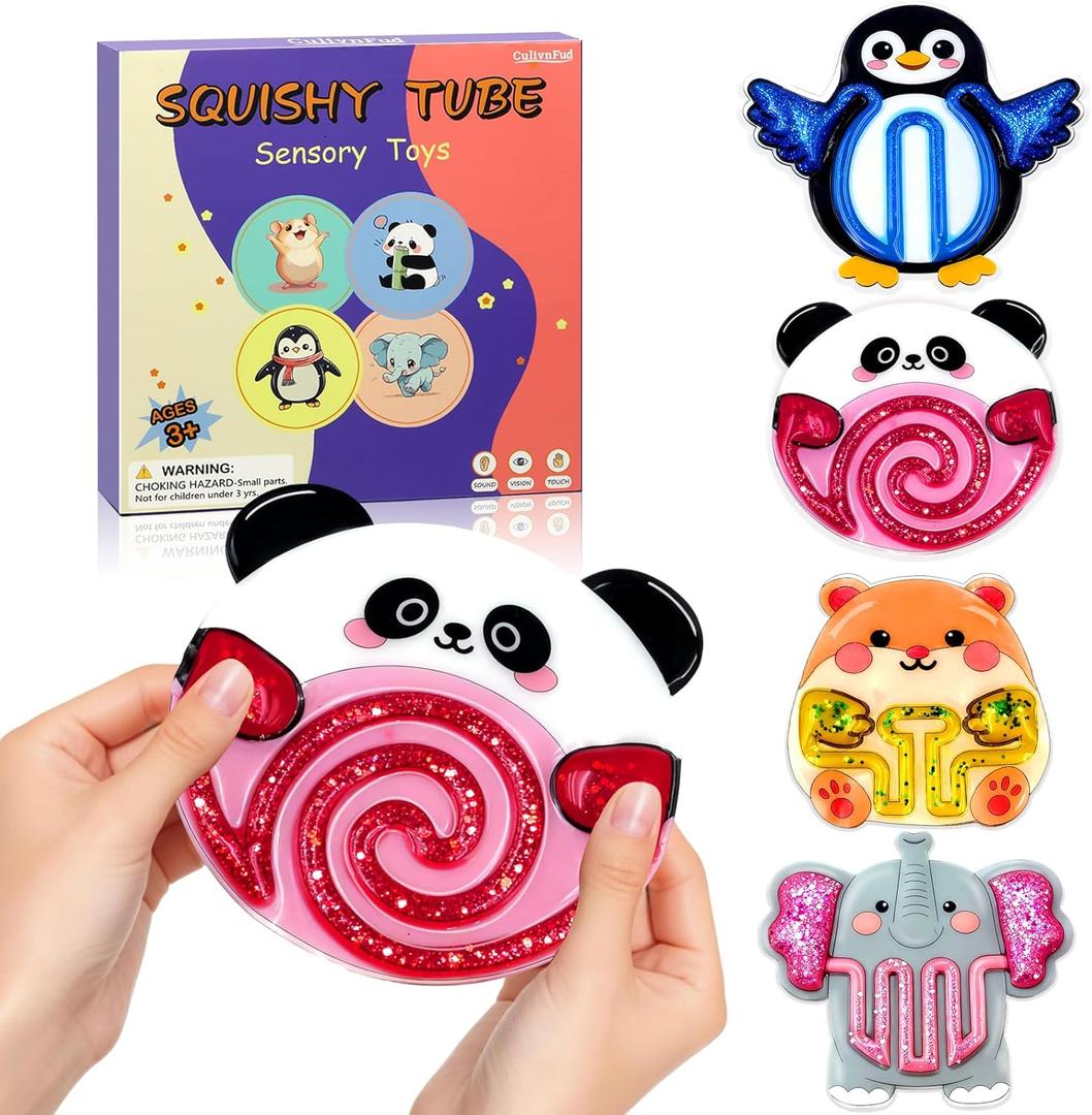 Sensory Toys for Kids, 4 Pack Sensory Fidget Toys for Stress Relief & Calm Down, Animal-Shaped Squeeze Toys for Kids with Autism, Sensory Squishy Toys with Colorful Goo, Prizes for Classroom