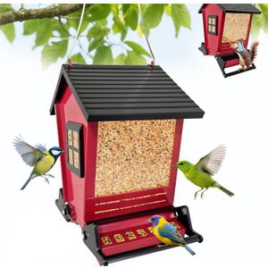 Squirrel Proof Bird Feeders for Outdoors Hanging, 5LB Capacity Metal Wild Birdfeeders Outside Hanging, Cardinal Bird Feeder Squirrel Proof as Various Finch Feeders for Outside(red)