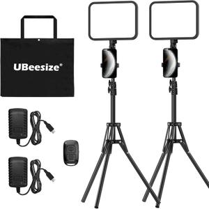 UBeesize 2-Pack LED Video Light Kit, 3000-6500K Dimmable Photography Studio Lights with Tripod Stand & Phone Holder, Video Recording & Streaming Lighting for Makeup, Gaming, YouTube