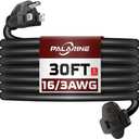 30ft Black Outdoor Extension Cord Waterproof, UL Listed, 16/3 SJTW Heavy Duty 3 Prong, 16 Gauge 13A Power Cord Ideal for Indoor Outdoor Lights, Appliances, and Lawn