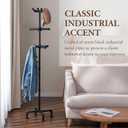 MyGift 64 Inch Industrial Black Metal Freestanding Coat Rack Stand with Realistic Pipe Design and 12 Hooks, Entryway Organizer for Hanging Coats, Hat, Handbags, Scarves