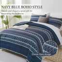 WONGS BEDDING Navy Blue Comforter Set Queen, Reversible Boho Triangle Down Alternative Comforter Set for Queen Bed - 3 Pieces (1 Comforter + 2 Pillowcases), Soft Microfiber Bedding Set 90"x 90"