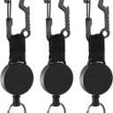 DELSWIN Retractable Key Chain Key-Rings - Heavy Duty Key Holder Belt Clip with Multitool Carabiner, Keychain Lanyard Badge Reels (Pack of 3) (Black)