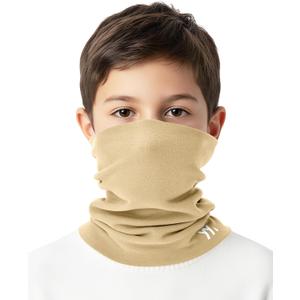 Winter Kids Neck Warmer, Warm Kids Scarf Soft Neck Gaiter, Windproof Face Cover Ski Mask for Boys Girls (Khaki)