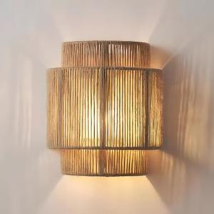 Bofea-1 Light Boho Wall Light,Rattan Wall Sconce with Hand Woven Hemp Rope Shade,Plug in Wall Sconces,Boho Bedside Lamp,Farmhouse Rustic Wall Lamps Light Fixture for Living Room Bedroom Stairway