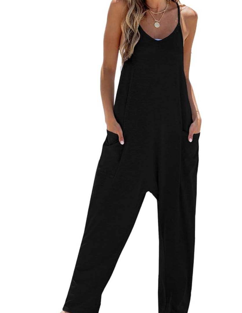 CUPSHE Women's Casual V Neck Spaghetti Straps Jumpsuit Sleeveles Baggy Long Pants Overall Outfit with Pockets, Size L