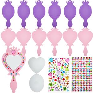 Liliful 12 Pack Princess Foam Mirror Kits Decorate Your Own Princess Mirrors Party Supplies Kids Unbreakable Toy Crafts for Girls Party Favors Birthday DIY Decorations (Cute,Pink,Purple)