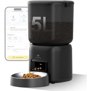 Automatic Cat Feeder, 5G WiFi Auto Cat Food Dispenser with Desiccant Bag, 5L Timed Pet Feeder with Free APP Service, Adjustable Portions Down to 1/12 Cup, Up to 10 Meals Per Day, Dual Power Supply