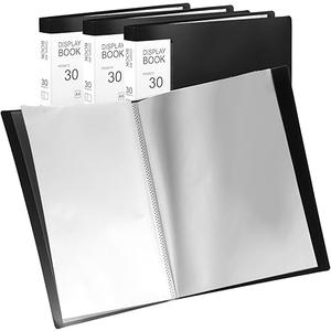 Folder with Plastic Sleeves 3 Pack 9" x 12" Black Portfolio Folder for Artwork Display Book 30 Pockets 60 Pages Capacity
