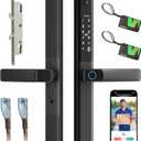 Sliding Glass Door Smart Lock with Handle Keyless Entry Sliding Door Lock with Image Doorbell Fingerprint Code RFID Card Keypad Key WiFi Remote Replacment Slim Thin Frame Patio Door 2885 Mortise Lock (Black)