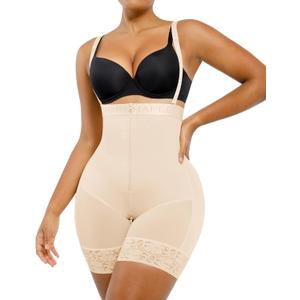 SHAPELLX Fajas Colombianas Shapewear for Women Tummy Control Plus Size Postpartum Body Shaper Butt Lifting Bodysuit (Beige, S)
