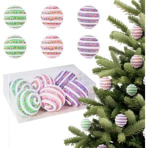 WESAIL 3.75 Christmas Colorful Sprinkles Balls Ornaments Set, Sugar and Candy Hanging Topper Picks Gift for Xmas New Year Birthday Party Supplies