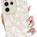 OOK Compatible with Samsung Galaxy S24 Ultra Case, Silicone White Wildflower Floral Cute Pattern, TPU Camera Protection Soft Slim Shockproof Phone Cover for Women Girls- White Wildflower