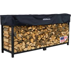 Woodhaven 8-Foot Firewood Rack American Brand 1/2 Cord Raised Lumber Storage Rack Keeps Wood Dry & Ready Heavy-Duty Steel,  (With Cover)