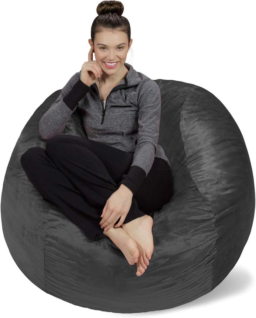Sofa Sack Bean Bag Chair Cover Only Without Filling - Cover Replacement, 4 ft, Charcoal
