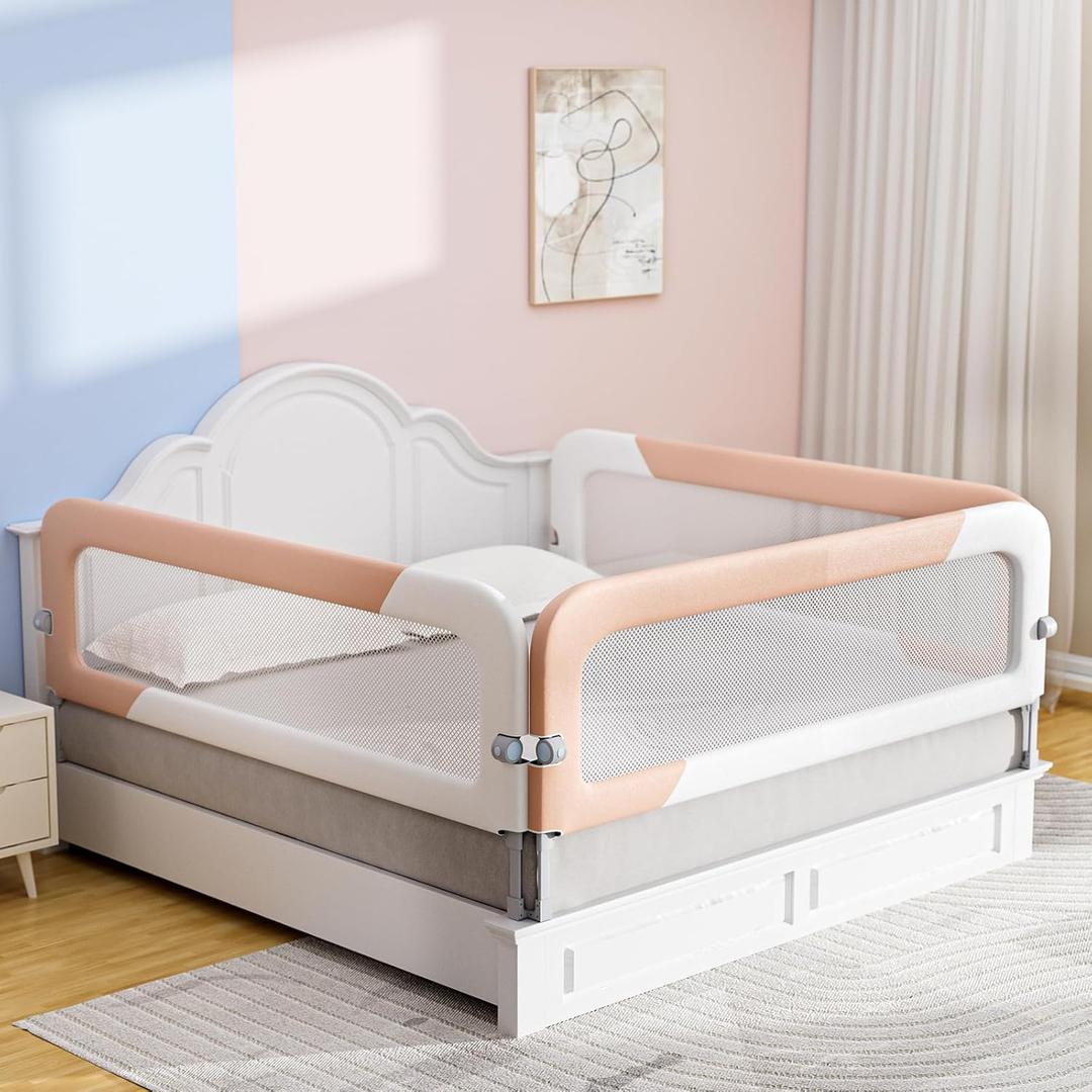 omzer Toddlers Bed Rails for King Bed - 3 Packs Bed Guard Rail Adjustable Height & Foldable Baby Safety Bed Railing 78.7x78.7x74.8 Designed for King Size Beds