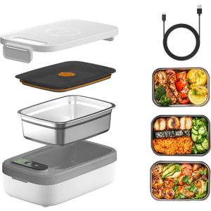 Portable Wireless Electric Heated Lunch Box for Men,Heating Food Warmer Lunch Box,Rechargeable 14000 mAh Battery,1000ml Capcity Inner Food Warmer Container,Lunchbox for Travel,Outdoor,Picnic,Office