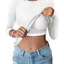 ANRABESS Women Long Sleeve Shirts Built-in Bra Crewneck Rib Knit Slim Fit Basic Tee Tops 2025 Fall Base Layer T-Shirt White, Size Large