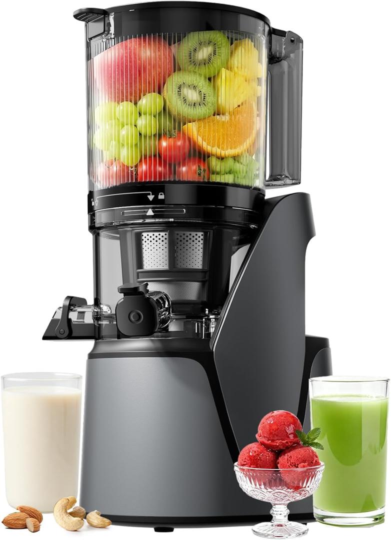 EanOruus Slow Juicer, 3-in-1 Masticating Juicer with 6.5" Extra-Wide Feed Chute, 100oz Large Capacity, Powerful AC Motor, Ideal for Juice, Nut Milk & Sorbet, Premium Gray