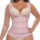 FeelinGirl Waist Trainer for Women Latex Waist Trainers Vest Plus Size Waist Cincher Corset 3 Belts Hooks Steel Bones (Large, Light Pink)
