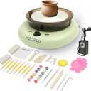 MZOKUU Mini Pottery Wheel Machine for Kids and Beginners, Adjustable Speed, Complete Pottery Kits with Air Dry Clay, Sculpting Tools, Art & Crafts Kits for Home DIY (Pink) (Green)