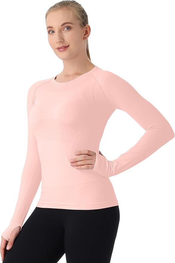 MathCat Seamless Workout Shirts for Women Long Sleeve Yoga Running Shirt Breathable Athletic Tops Slim Fit, Size XS