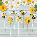 TICIAGA Bee Double-Sided Wooden Picks - 28PCS Cute Summer Honeybee Wooden Decorative Pick for Home Vase Filler Colorful Wood Bee Nectar Decorative Pick for Farmhouse Decor Summer Decorations for Table