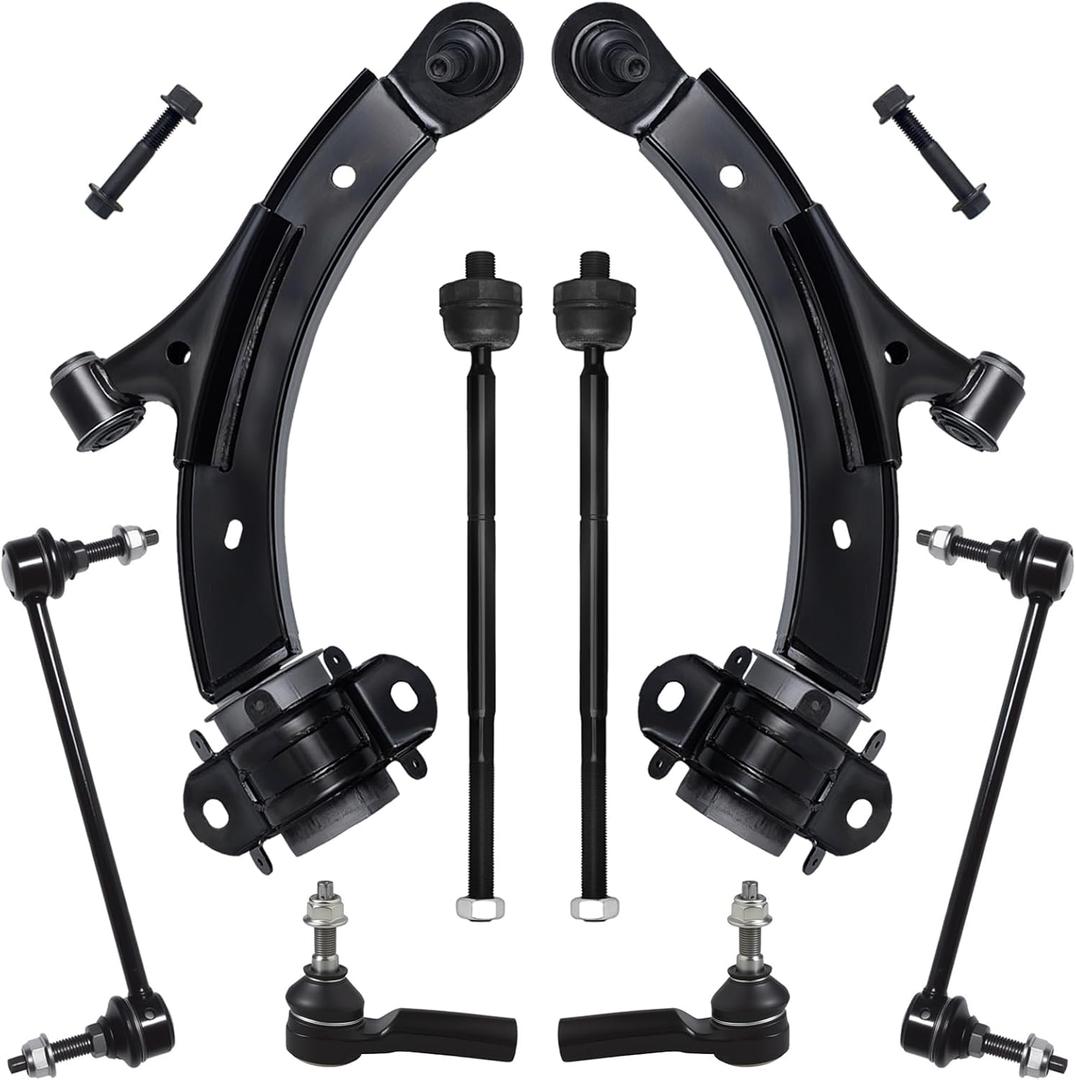 AUQDD 8Pc Front End Suspension Kit Fit For 11-14 Fo-rd Mustang (2014 for GT, Base), 2 Lower Control Arm w/Ball Joint 2 Sway Bar Link 4 Outer & Inner Tie Rod End (# K622155 K80899 EV800801 ES80805)
