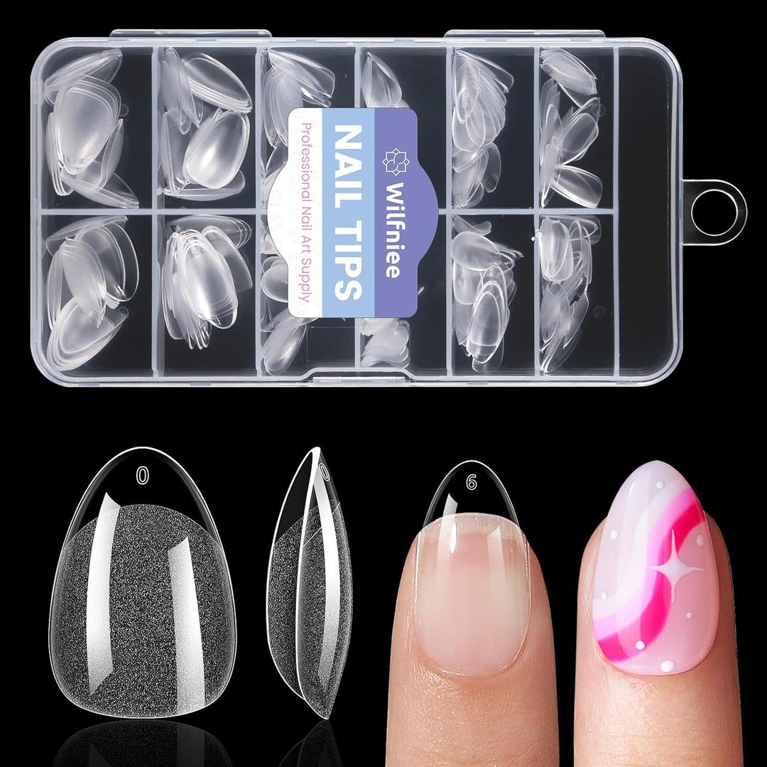 Extra Short Almond Nail Tips: 240Pcs Small Clear Almond Nails Soft Gel Fake Nail Tips for Nail Extension, 12 Sizes Full Cover Clear Press on Nails for Girls for Home DIY Salon