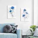 Bedroom Flower Canvas Wall Art: 2 Pieces Navy Blue Floral Prints Artwork Vintage Wildflower Bouquet Botanical Abstract Picture Painting for Living Room Bathroom Home Office