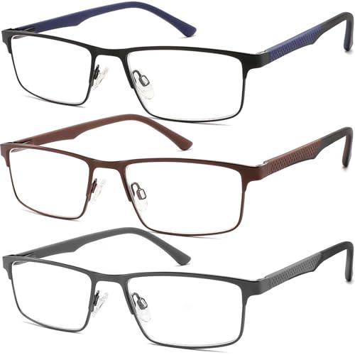 READITEASY 3 Pack Reading Glasses 2.25 Men Blue Light Blocking, Readers Men with Spring Hinge Reduce Eyestrain/UV/Dryness, Mens Reading Glasses 2.25+