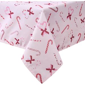 Laura Ashley Decorative Tablecloth, Wrinkle and Stain Resistant, Spillproof Water Repellent, Easy Care Washable Polyester Fabric for Dining, Kitchen, Holiday and Party, 60" x 102", Pink Candy Cane