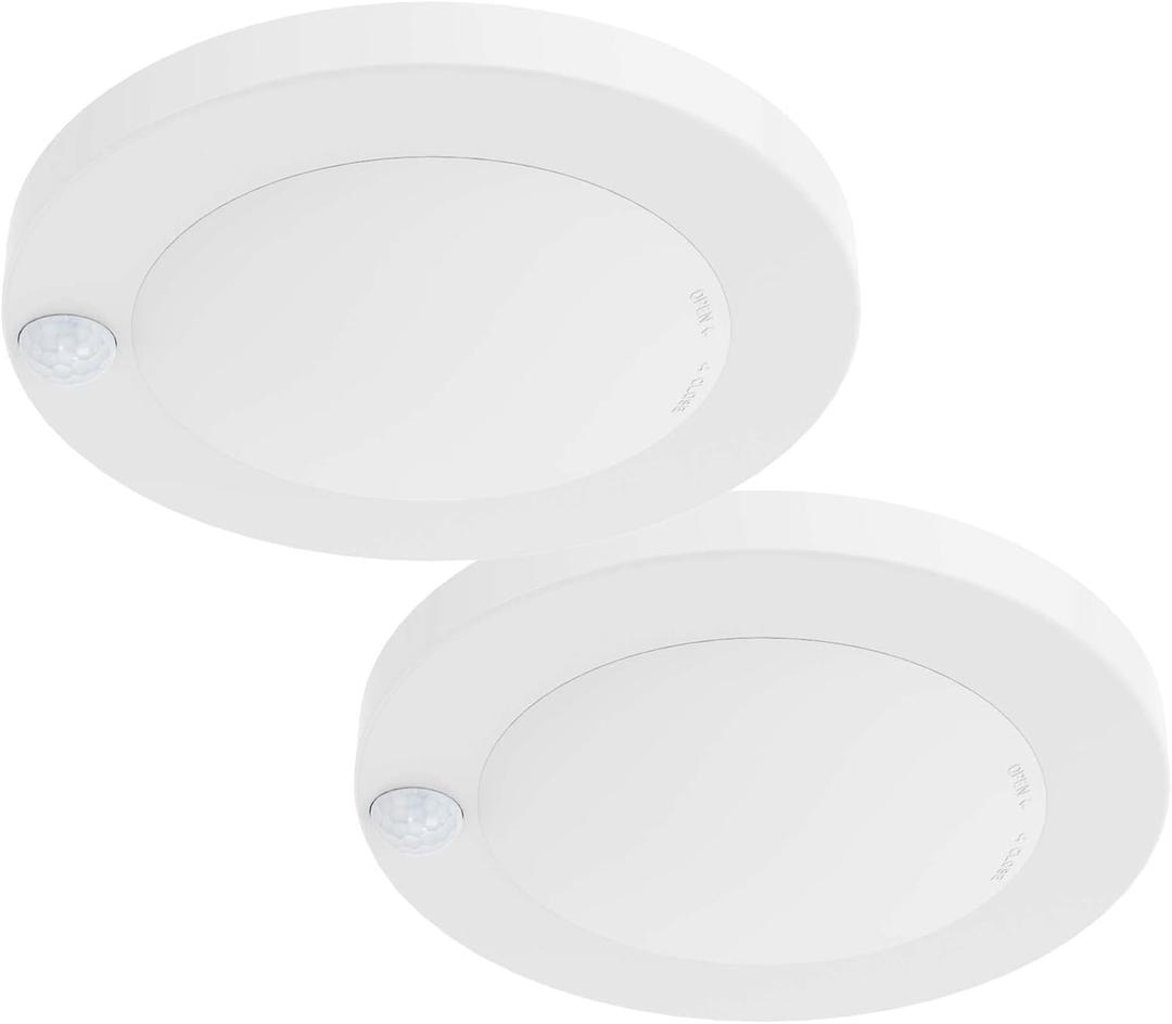 ZAGO LED 6" 120 Volts Closet Light Wired, PIR Motion Sensor Ceiling Disc Light, 15W, 1100 Lumens, CRI>80, 5000K Daylight White for Closet, Laundry, Garage, Pantry, Wet Location, ETL, White, 2 Packs