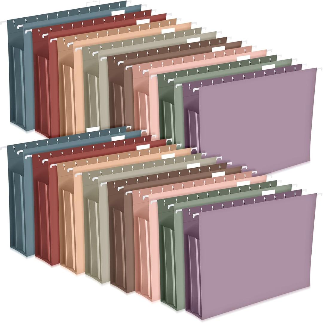 Sepamoon 40 Pcs Hanging File Folders Extra Capacity File Folders Letter Size for Filing Cabinet Expandable Reinforced Color Hanging Organizer(Morandi Color)