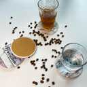 Absorbent Round Marble Coasters Set of 6 with Holder & Cork Backing, Funny Sayings Ceramic Home Decor for Housewarming Gifts, Modern Aesthetic Accessory for Coffee Drinks Table Outdoor House Office (Purple)