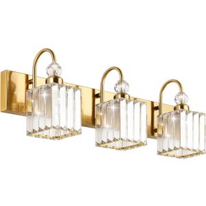Ralbay Modern Gold Crystal Vanity Lights for Bathroom 3-Lights Crystal Vanity Lights Over Mirror Modern Crystal Gold Bathroom Wall Lighting Fixtures