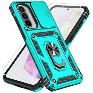 SunStory Case for Samsung Galaxy A36/A56 5G Case with HD Screen Protector & Slide Camera Cover & Rotated Ring Kickstand, [Heavy Duty Shockproof] Dual Layers Phone Case for Galaxy A36/A56 (Teal)