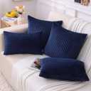 Simmore Decorative Summer Throw Pillow Covers 20x20 Set of 2, Soft Natural Plush Flannel Double-Sided Fluffy Couch Pillow Covers for Sofa Living Room, Navy Blue