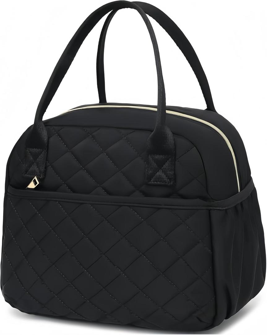 CAMTOP Lunch Box for Women Insulated Lunch Bag Lunchbox Cooler Thermal Leakproof Quilted Reusable Lunch Tote Bag for Work School Travel Picnic (Black)