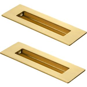HOMOTEK 2 Pack 150mm Flush Sliding Closet Door Pulls, Recessed Finger Pulls for Sliding Barn Bypass Door Handles, Cabinet Drawer Rectangular Invisible Pull- Small Size 6 in, Brushed Gold
