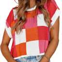 Saodimallsu Womens Cap Sleeve Crop Tops Summer Color Block Going Out Crew Neck Knit Trendy Casual Sweater (Orange, XL)