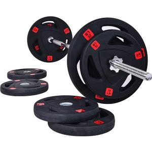 Fitvids Cast Iron Standard Weight Plates Including 5FT Standard Barbell with Star Locks – 95-Pound Set (85 Pounds Plates + 10 Pounds Barbell) – Style #6 – Black
