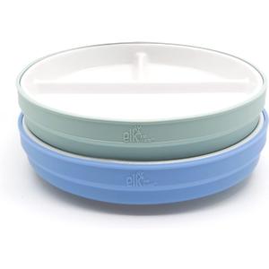 Elk and Friends Kids 6.7 Porcelain Divided Plates with Silicone Sleeves | Suitable for Babies/Kids/Toddlers | Microwave & Dishwasher Safe | Non Slip | Snack Dishes