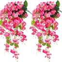 Artificial Fake Hanging Flowers Plants for Outdoor, Faux Silk Hibiscus Long Trailing Vines Realistic UV Resistant for Home Indoor Outside Front Porch Planter Patio Yard Decor,2Pcs (Pink)