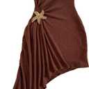 SOLY HUX Women's Strapless Tube Mini Dress Ruched Sleeveless Asymmetrical Hem Vacation Summer Dresses (Medium, Plain Coffee Brown)